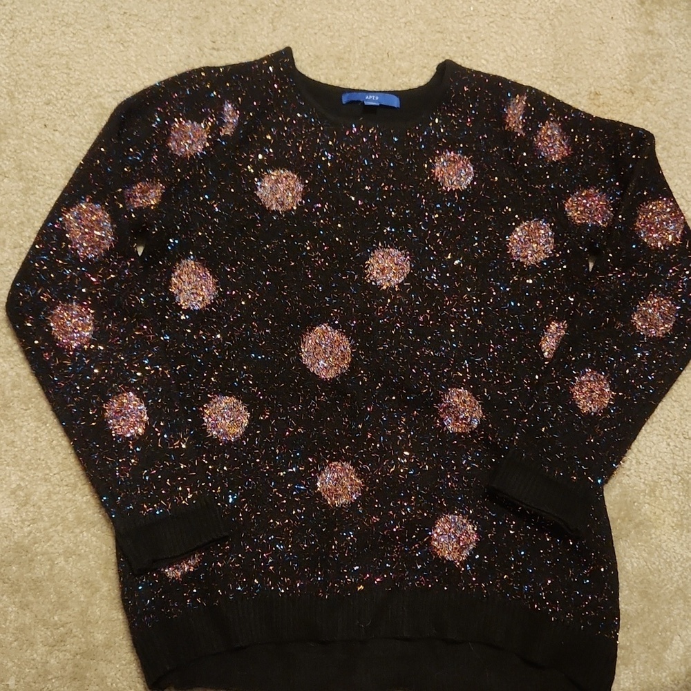 Apt 9 Sweater Womens Size M Black Pink Sparkle Tensle